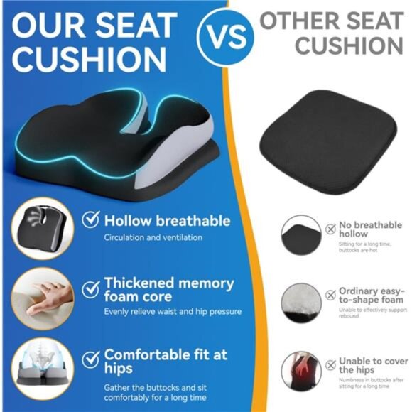 Memory Foam Seat Cushion Office Chair Wheelchair Tailbone Coccyx Pain Relief Pil - Picture 6 of 7